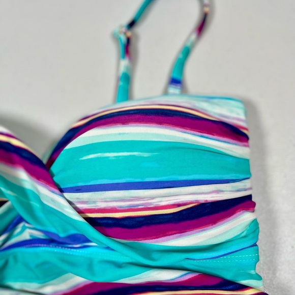 2 Bamboo Turquoise Blue Pink Striped Tankini Top size XL. - Picture 8 of 13
